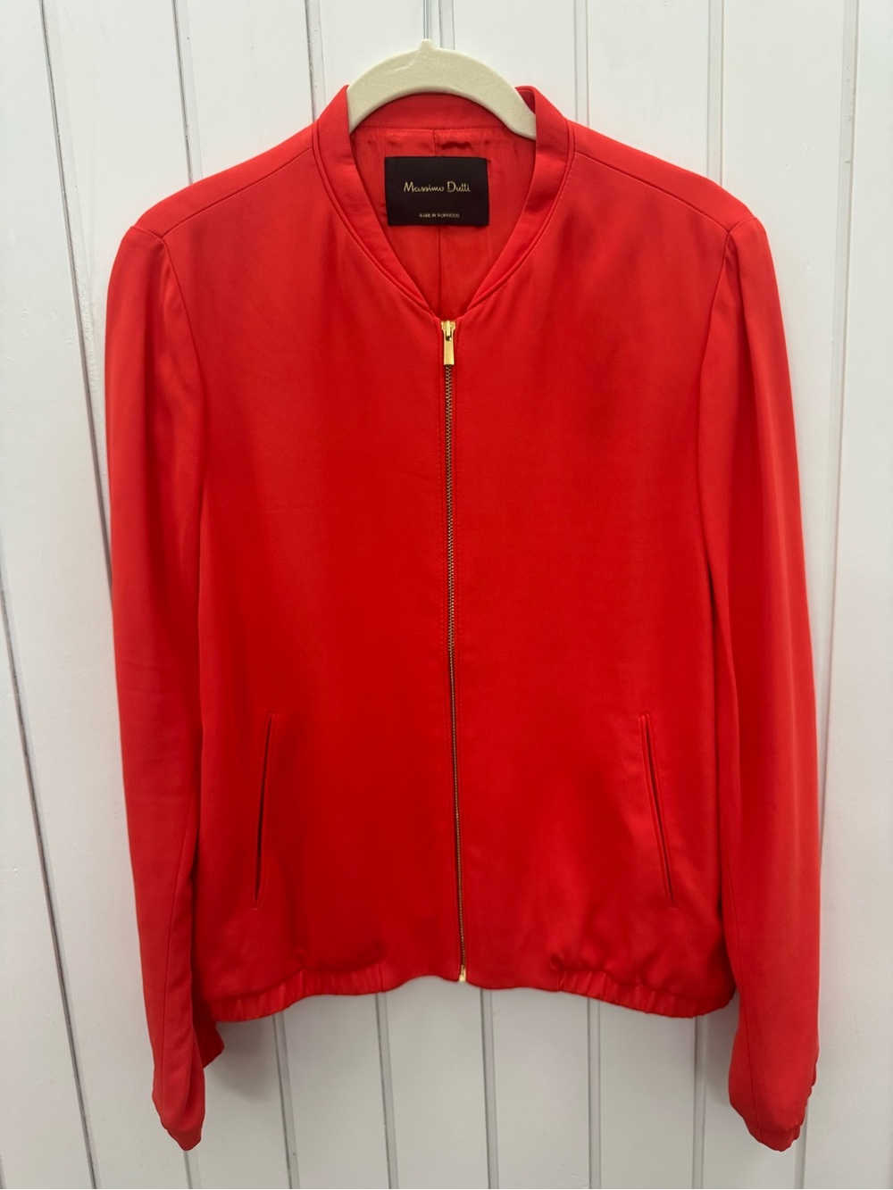 Massimo Dutti Coral Red Lightweight Bomber Jacket Gold Zip Women’s M